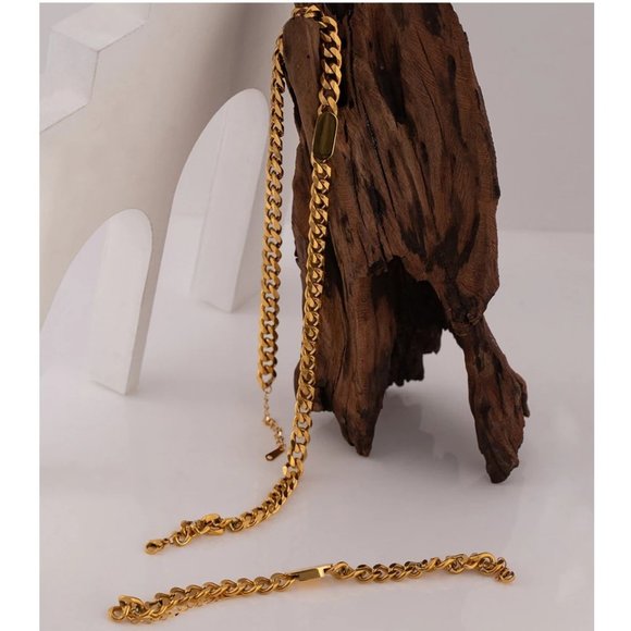 New 18K Gold Plated Chunky Link Chain Necklace 9b - Picture 5 of 6